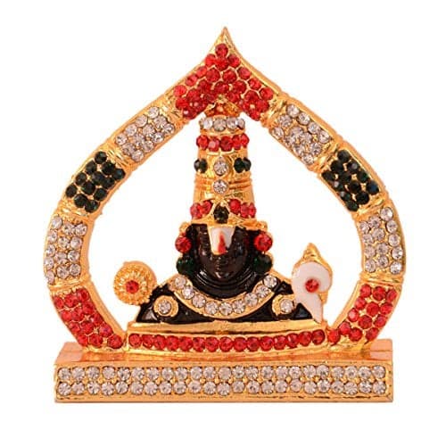 Purpledip Hindu Religious God Tirupati Balaji Miniature Statue Idol for Car Dashboard, Shop Counter/Shelf, Or Office Table (10993)