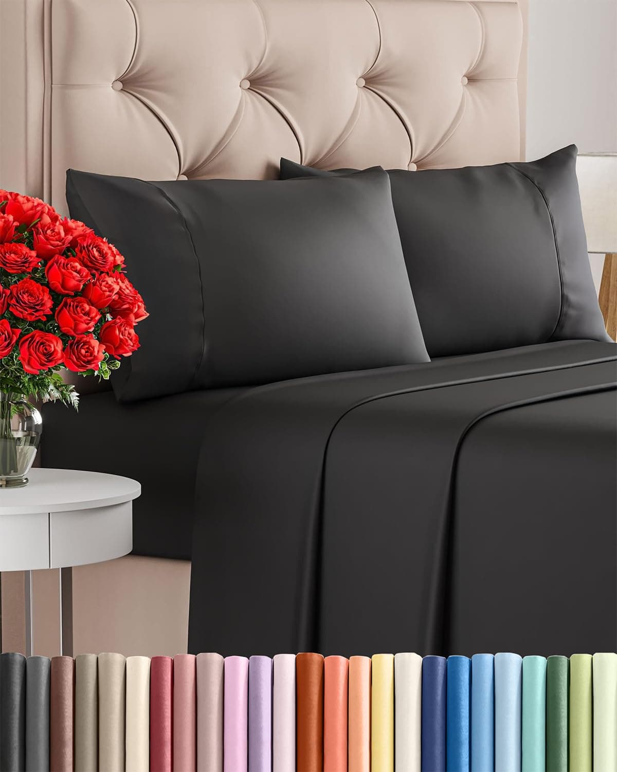 Twin 4 Piece Sheet Set Comfy Breathable Cooling Ultra Soft Hotel Luxury Bedding Set with 816 Inch Deep Pockets 1 Flat 1 Fitted Sheet 2 Pillowcases Cozy Wrinkle Free Easy Care Black