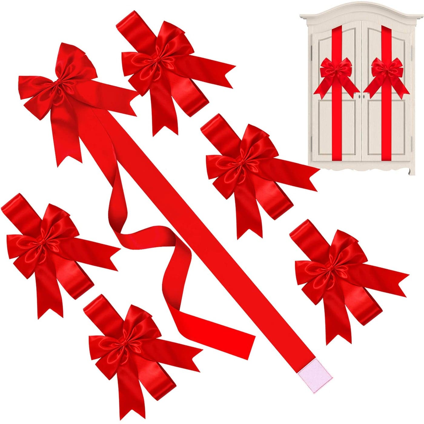 WILLBOND 6 Pcs Red Christmas Cabinet Ribbons Bows Large Red Bow Christmas Door Kitchen Cabinet Ribbon Bows Locker for Xmas Holidays Party Decorations Supplies