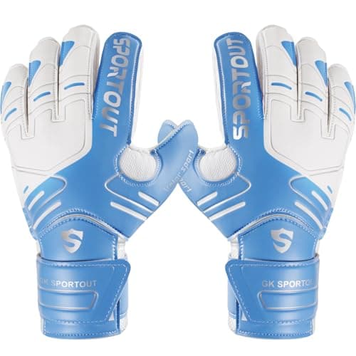 Sportout Youth&Adult Goalie Goalkeeper Gloves,Strong Grip for The Toughest Saves, with Finger Spines to Give Splendid Protection to Prevent Injuries 3 Colors (Blue, 10)