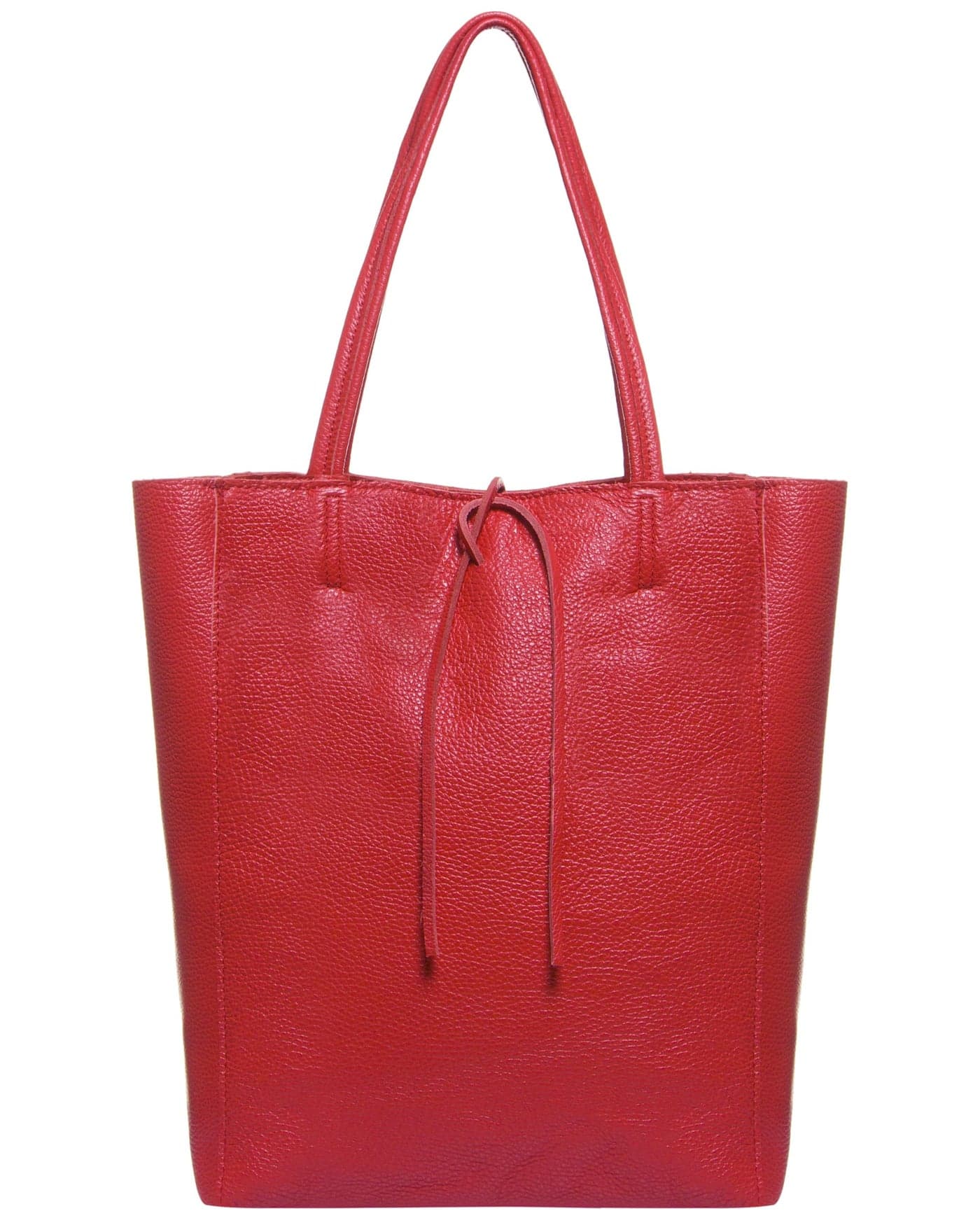 TAKEASY Italian Genuine Leather Tote Bag for Women with Zipper | Large Soft Shopper for Work & Travel | Tall Handbag Purse Bucket (Red)