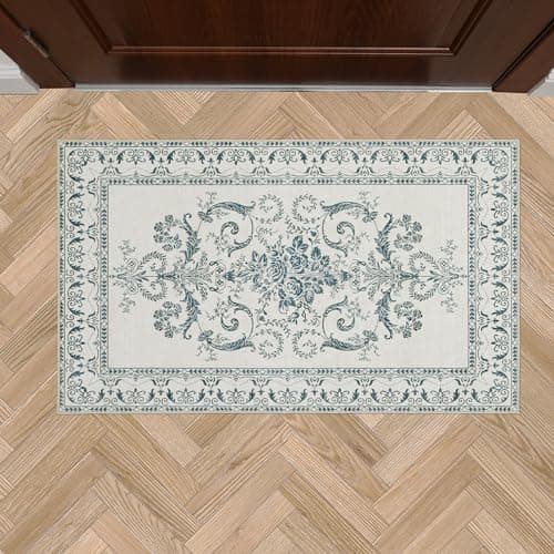 Laura Ashley Sea Spray Blue Josette Medallion Machine Washable Slip Resistant 26 x 45 Accent Rug