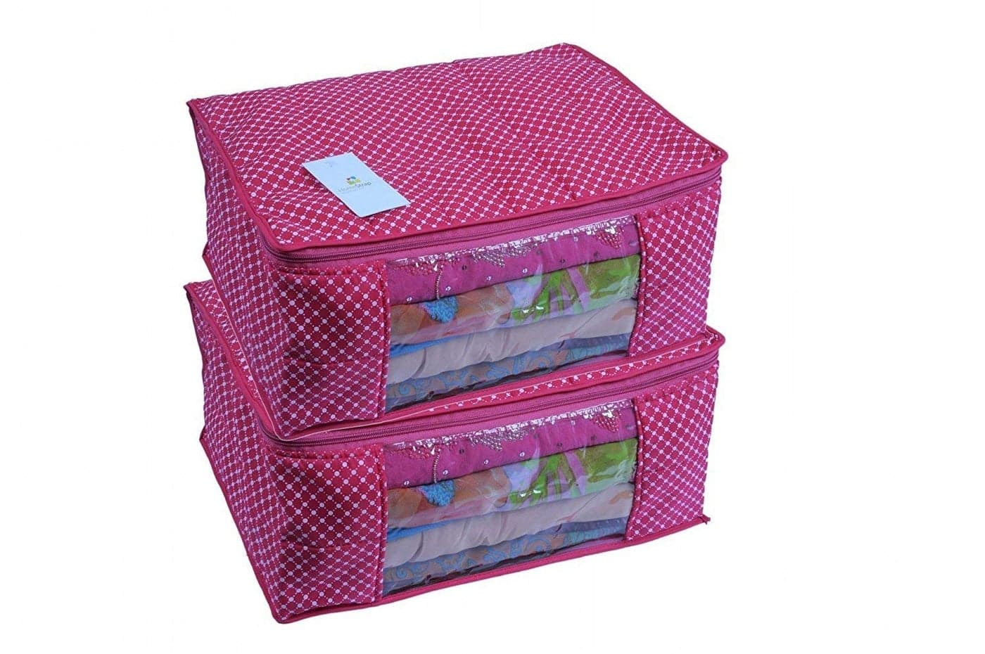 Homestrap Cotton Quilted Large Saree Cover Bag/Wardrobe Organiser - Pink - Pack Of 2…
