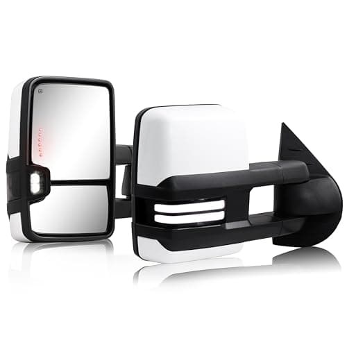 Switchback Towing Mirror, for 2007-2014 Chevy Silverado GMC Sierra Tow Mirrors with Power Adjusted Heated Glass Running Light Turn Signal Light Backup Lamp Painted White 8624