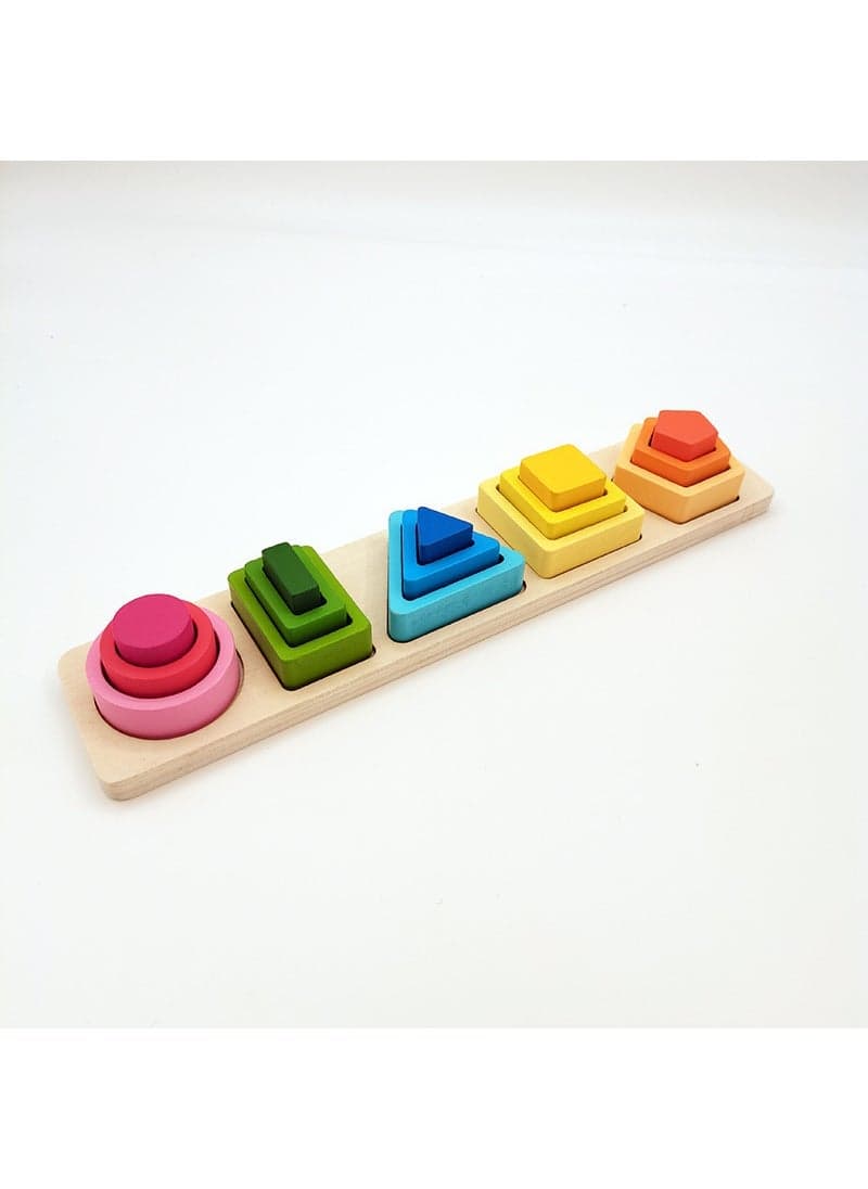 Wooden Preschool Puzzle Column Blocks Shape panel five columns