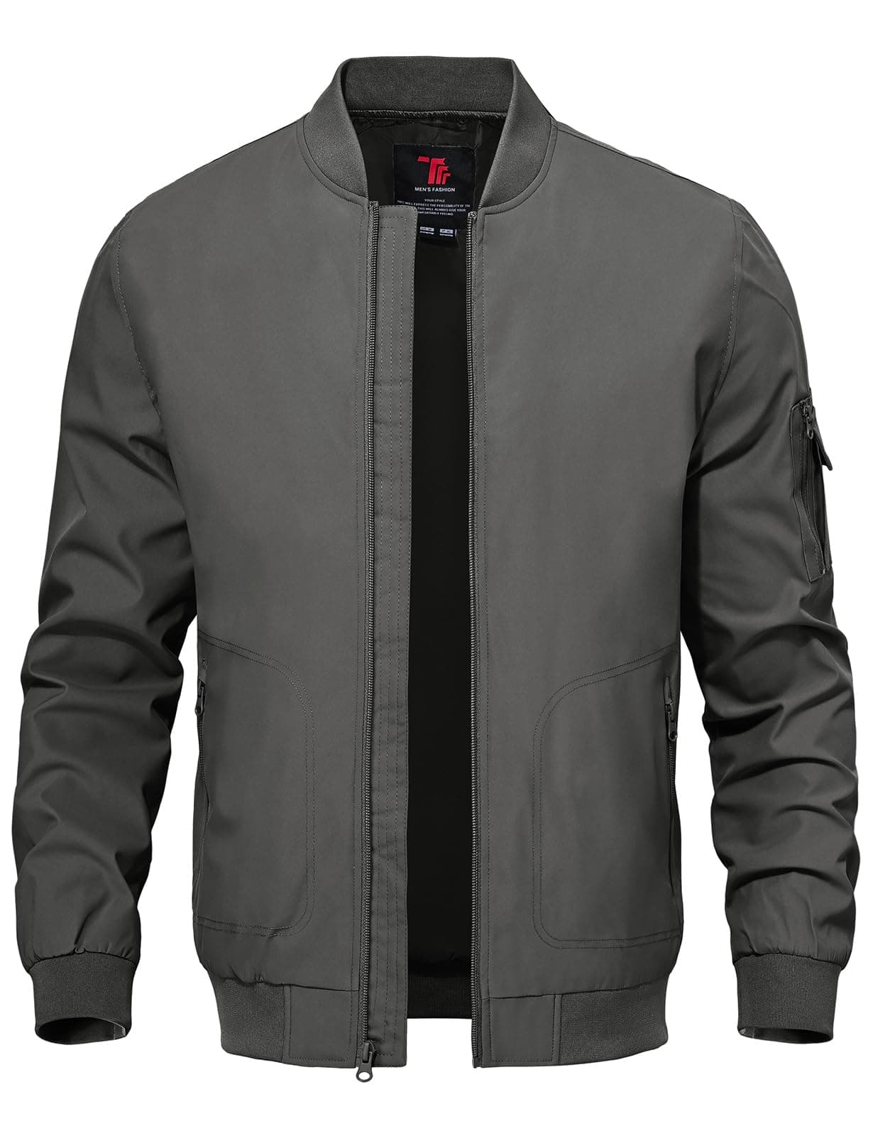 TBMPOY Mens Light Jackets Lightweight Bomber Windbreaker Jackets Casual Stylish Fall Golf Zip Up Dress Business Varsity Dark Grey L