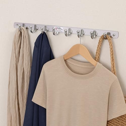 ROLLYWARE ® Wall Mount, Hook Coat Rack, Premium Stainless Steel, 8 Legs Cloth Hanger Bathroom Stylish Wall Hooks - Easy to Use for Clothes, Towels, Keys, and Use of Other Items (8 Hook, Pack of 4)