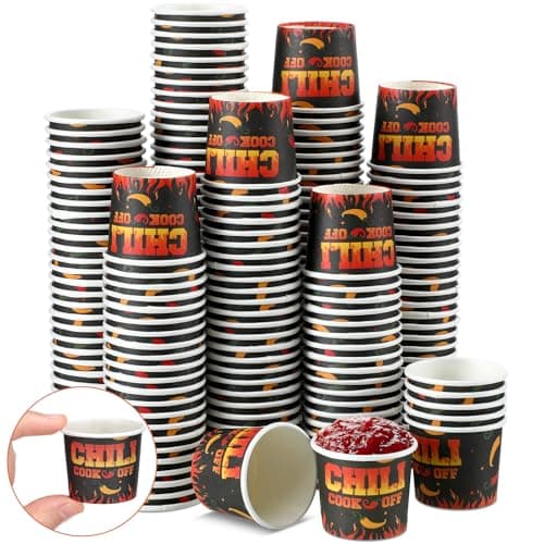 Teenyyou 100 Pcs Chili Cook off Decorations Mini Chili Cook off Cups Disposable Food Sample Cups Small Tasting Paper Bowls for Mexican Party Supplies (2 oz)
