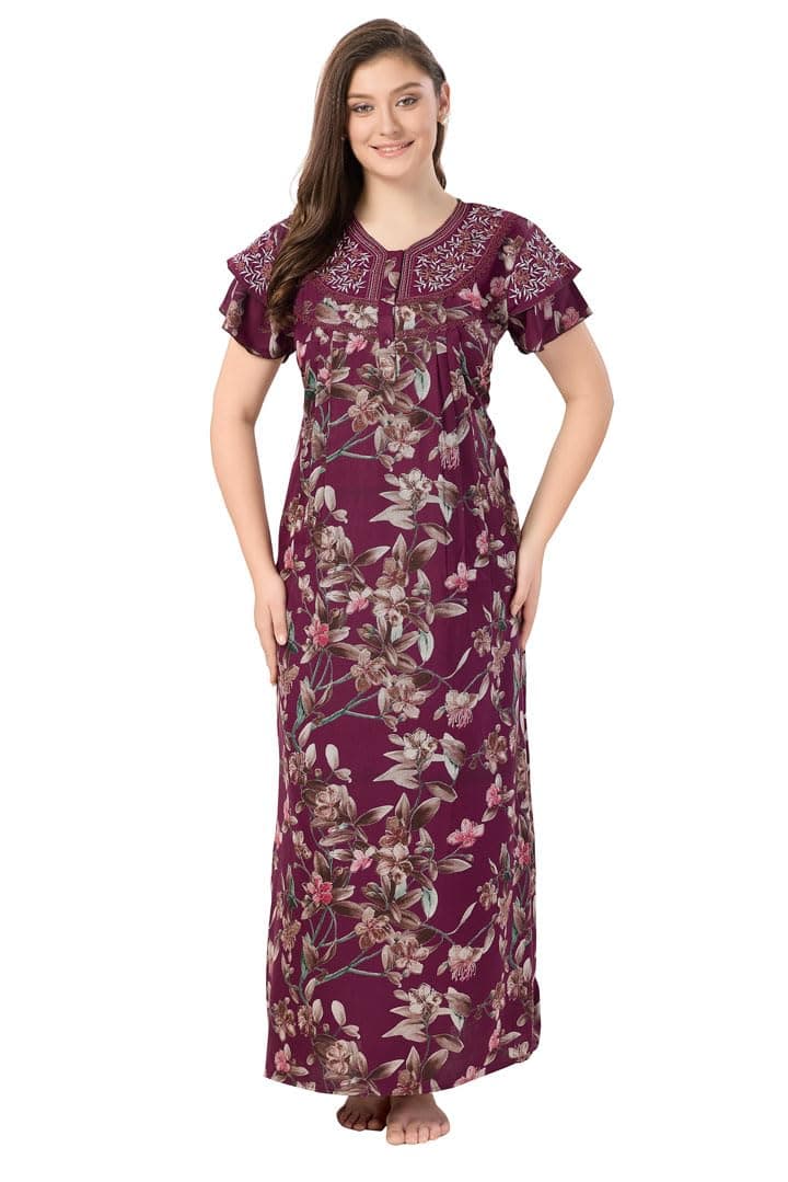 Soulemo Women Alpine Maxi Printed Nighty (L - Bust - 44 - Mulberry_40) 1675OL