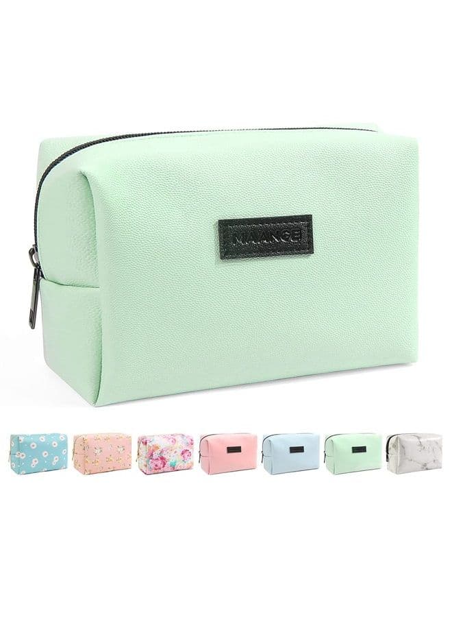 Small Makeup Bag For Purse, Travel Cosmetic Bag Makeup Pouch PU Leather Portable Versatile Zipper Pouch For Women (Green)