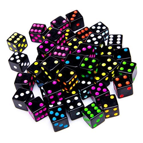 Brybelly Bulk Dice for Board Games Casino Games Tabletop RPGs D6 Standard 16mm Game Dice Pack Black 50 Count