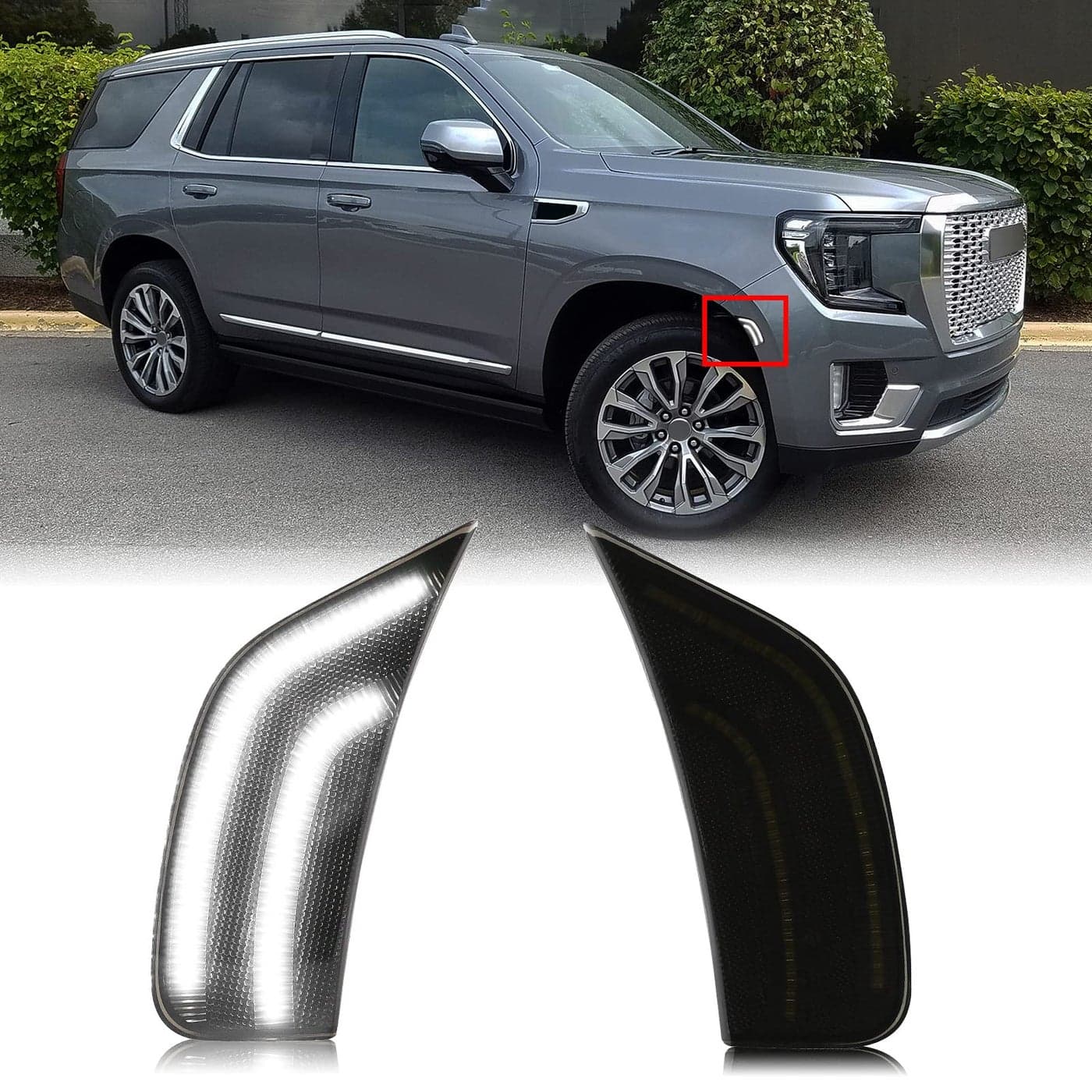 Mynoway Smoked Lens LED Side Marker Lamp Compatible with 20212024 YukonYukon DenaliYukon XLTahoeEscaladeSuburbanEscalade ESV Driver Passenger Sidemarkers Lamp White Front Fender Lights