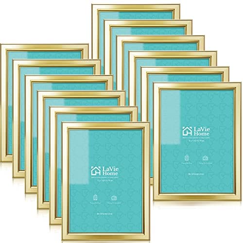 LaVie Home 5x7 Picture Frames (12 Pack, Gold) Simple Designed Photo Frame with High Definition Glass for Wall Mount & Table Top Display, Set of 12 Classic Collection