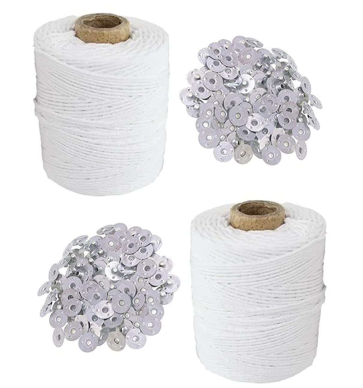 R Wellness Candle Making Wicks Cotton Roll 200 Gram with 300 Piece Wick Sustainers for Candle Making White