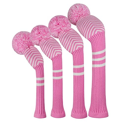 Scott Edward Personalized Knit Golf Club Covers 4 Counts for Woods and Driver Fit Max Drivers Fairways Hybrids/Utility Big Pom Pom Customized Patterns Decorate Golf Bags