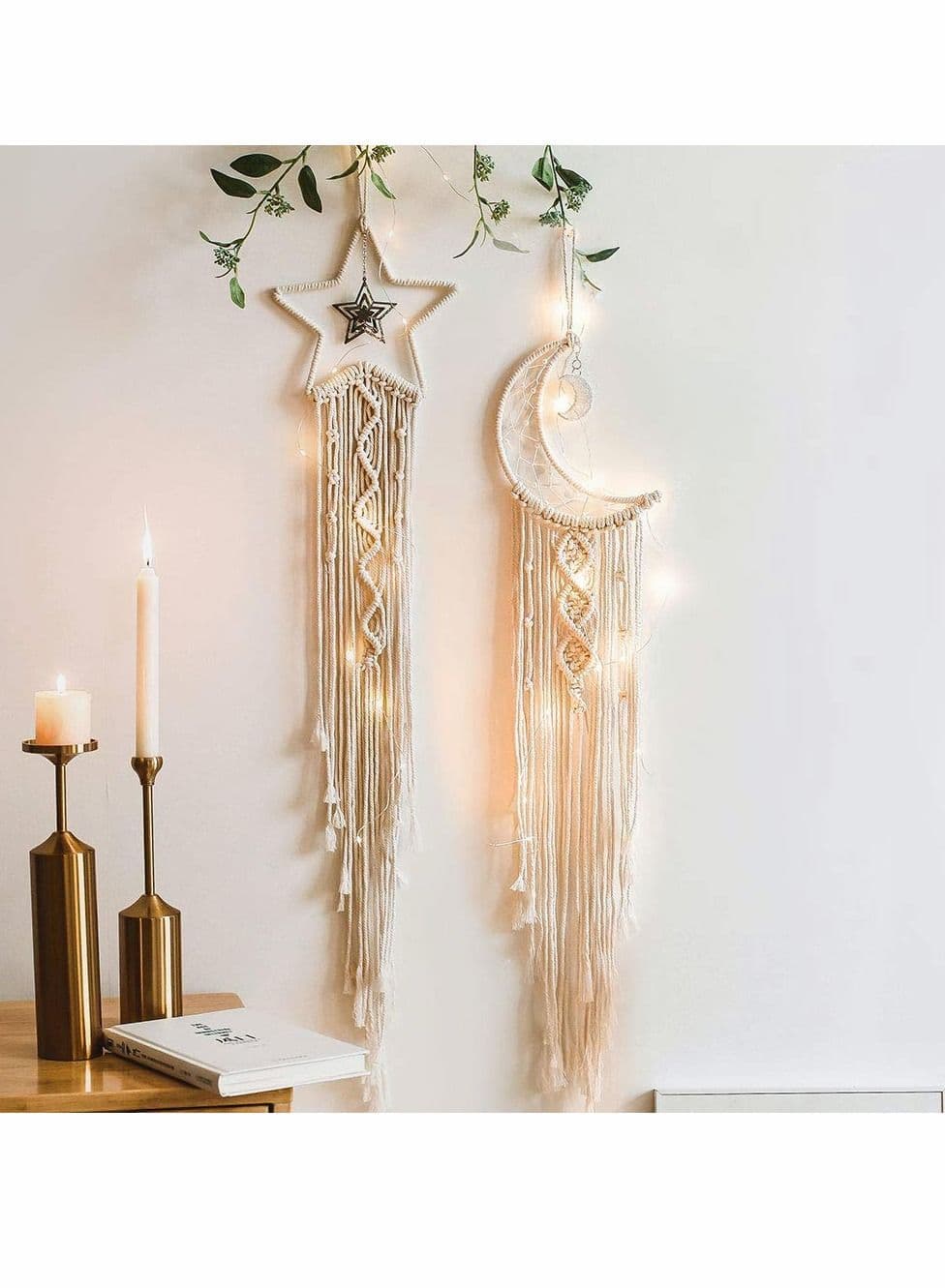 Moon Dream Catcher Handmade Wall Decor, Bedroom Boho Home Decor Gifts for Girls Mom