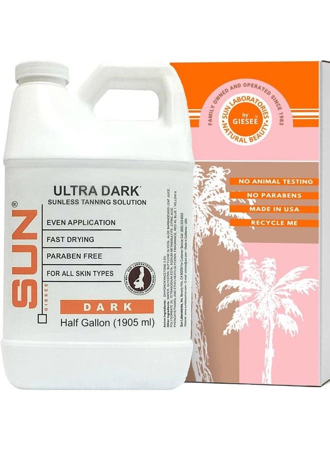 Sun Laboratories By Giesee Ultra Dark Spray Tan Solution 1/2 Gallon - Professional Sunless Tanning Spray for Airbrush Tan, Self Tanner Mist, Sun Tanning Lotion, Fake Tan