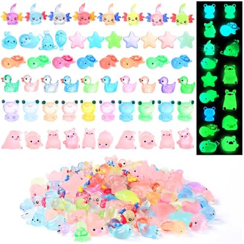 Outus 154 Pcs Luminous Mini Resin Animals Glow in the Dark Ducks Tiny Resin Animal Figurines Glow in the Dark Mini Figurines for Micro Garden Landscape Cake Potted Plants Decor Supplies Lively