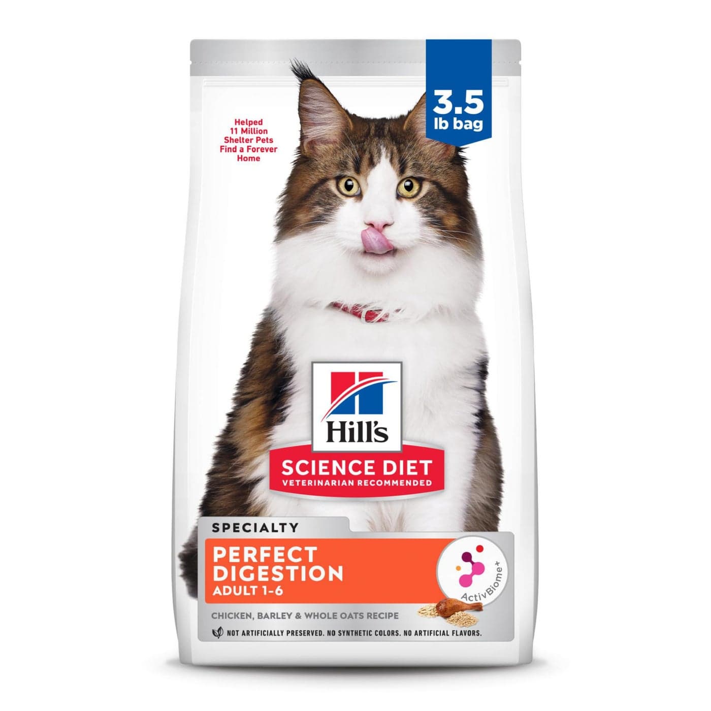 Hill's Science Diet Perfect Digestion, Adult 1-6, Digestive Support, Dry Cat Food, Chicken, Brown Rice, & Whole Oats, 3.5 lb Bag