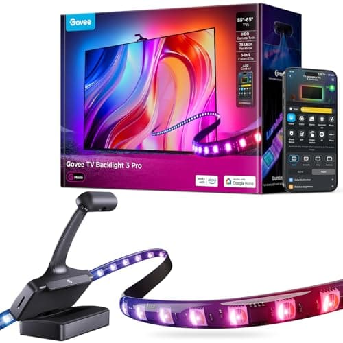 Govee TV Backlight 3 Pro with HDR Triple Camera, 11.8ft 5-in-1 RGBWWIC LED Strip Lights that Change with 55-65 Inch TVs, 75LEDs/m, Supports AI Filter, Smart App and Voice Control, DreamView Sync