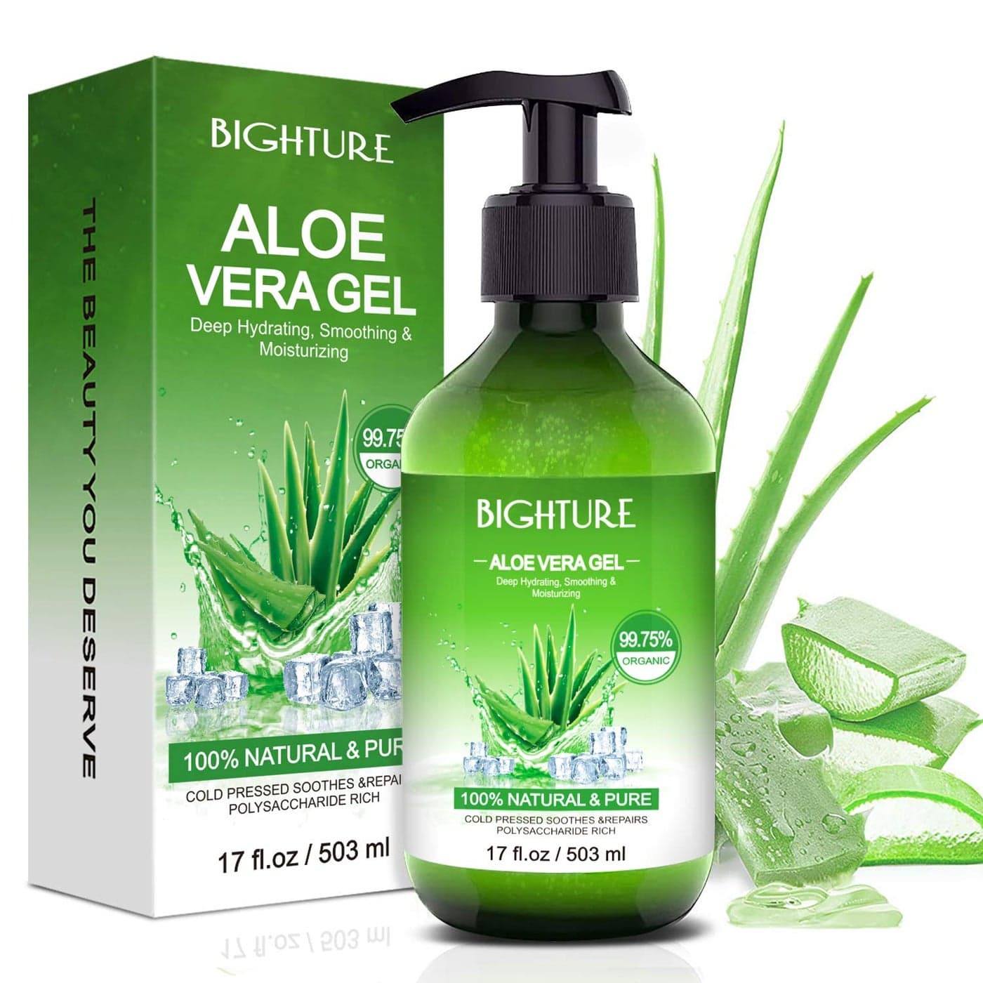 BIGHTURE Aloe Vera Gel for Face Organic Aloe Vera Gel from 100 Percent Pure Aloe Vera Use to Skin Sunburn Relieve Soothing and Firming