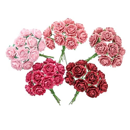 RATREE 888 Handmade Mini Heart Petals Mulberry Paper Roses 18 mm Mulberry Paper Flowers Scrapbooking Wedding DIY Craft Supplies Card Artificial Roses Artificial Flowers 50 Pcs Wedding Tone