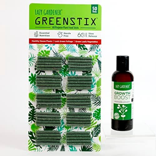Lazy Gardener Green Sticks & Organic Growth Booster Liquid | Plant Growth Booster Fertilizer Combo for Home Garden | Fertilizer Sticks for Plants (50 Sticks + 100ml)