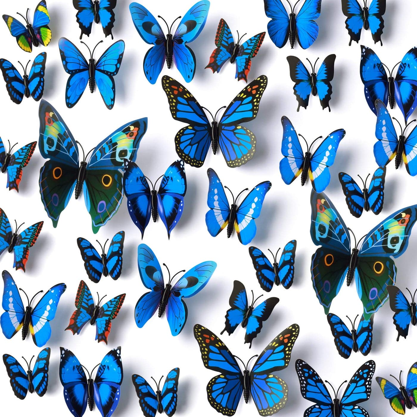 Amaonm 120pcs 10 Packages Removable 3D Butterfly Blue Stickers Making Wall Decal DIY Wall Stickers Decals Crafts Butterflies Home Decorations for Boys and Girls Room Bedroom Living Room Blue
