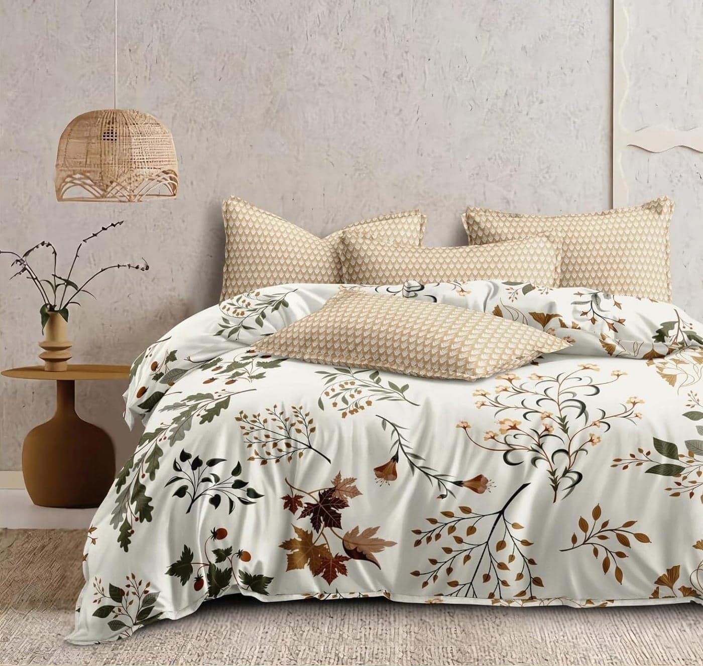 COZY FURNISH Super Soft Brushed Microfiber Cotton 210TC Bedding SetKing Size Bedsheet with Pillow Covers and Double Dohar with Fallen4 pc Bedding Set Cream