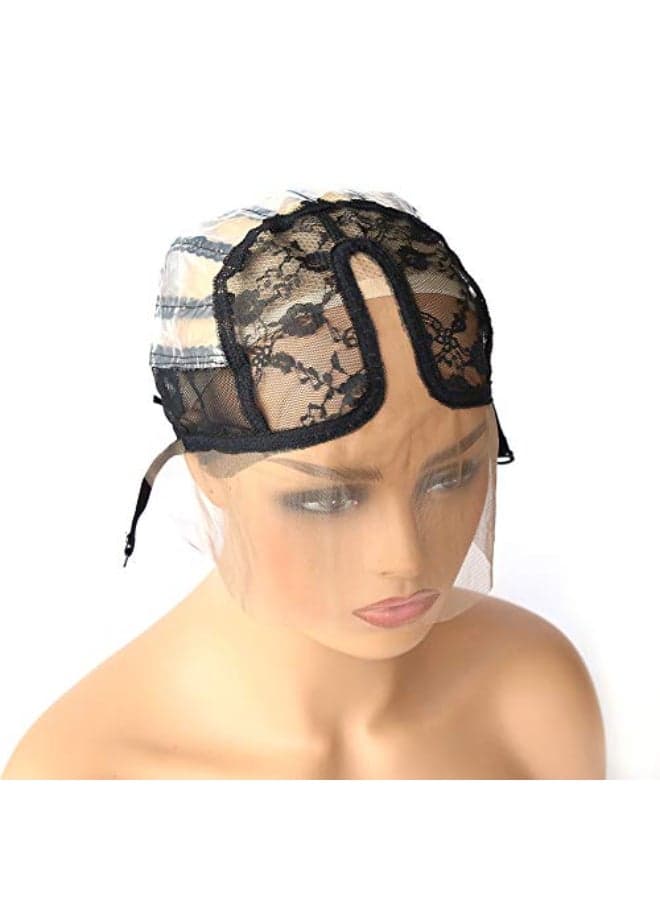 BTWTRY U Part Wig Cap with Lace for Wigs Making with Adjustable Strap Middle Part Medium Size Black Weaving Wig Cap for Women and Girls DIY Wigs 1 Pc 0051