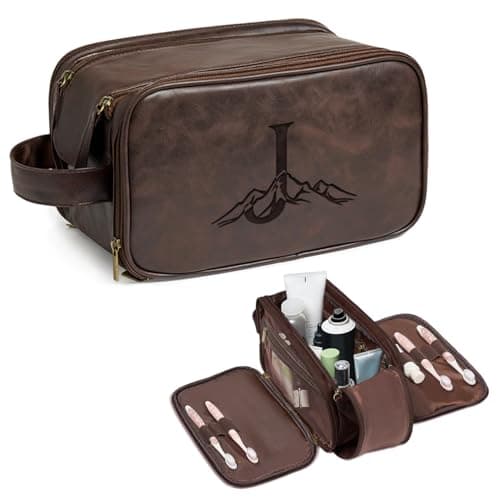Janhavi Personalized Toiletry Bag for Men Gifts for Boyfriend Toiletry Bag For Shower CaddyPersonalized Initials Mountain Mens Toiletry Travel Bag Travel Essentials for Men Dark Brown J