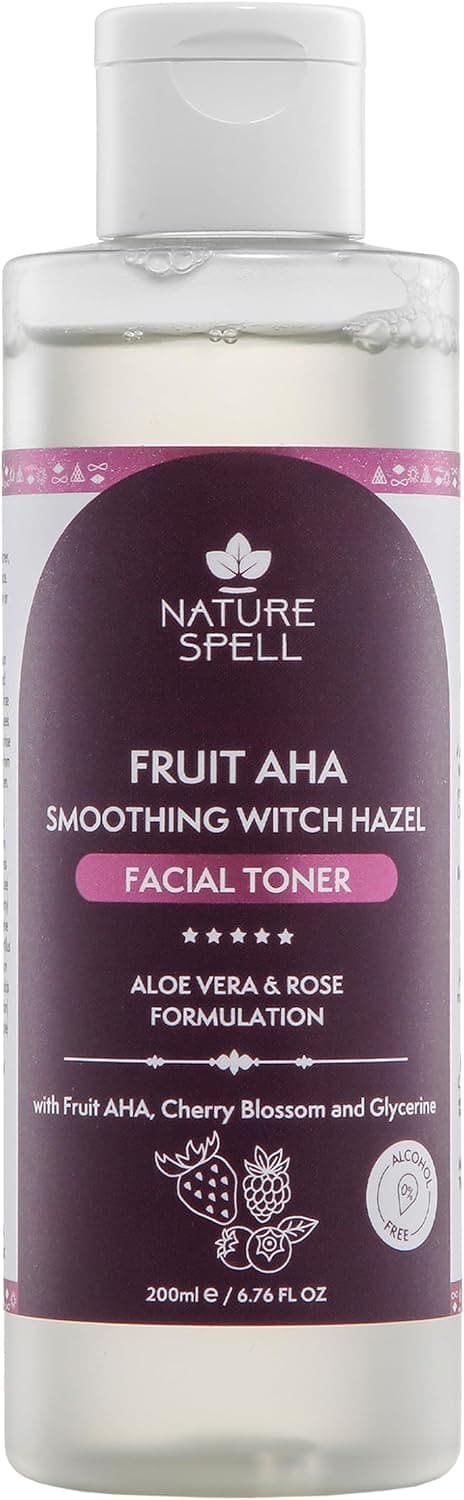 Nature Spell Witch Hazel Facial Toner Soothes Sensitive Skin Infused with Aloe Vera Rose Water Cherry Blossom Vegan 200ml