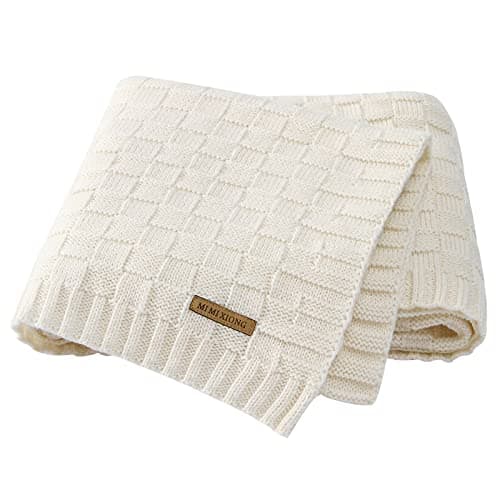 LAWKUL Knit Baby Blankets White Cable Newborn Babies Receiving Blanket Infant Boy Girl Soft Swaddle for Crib Stroller 40"x30"