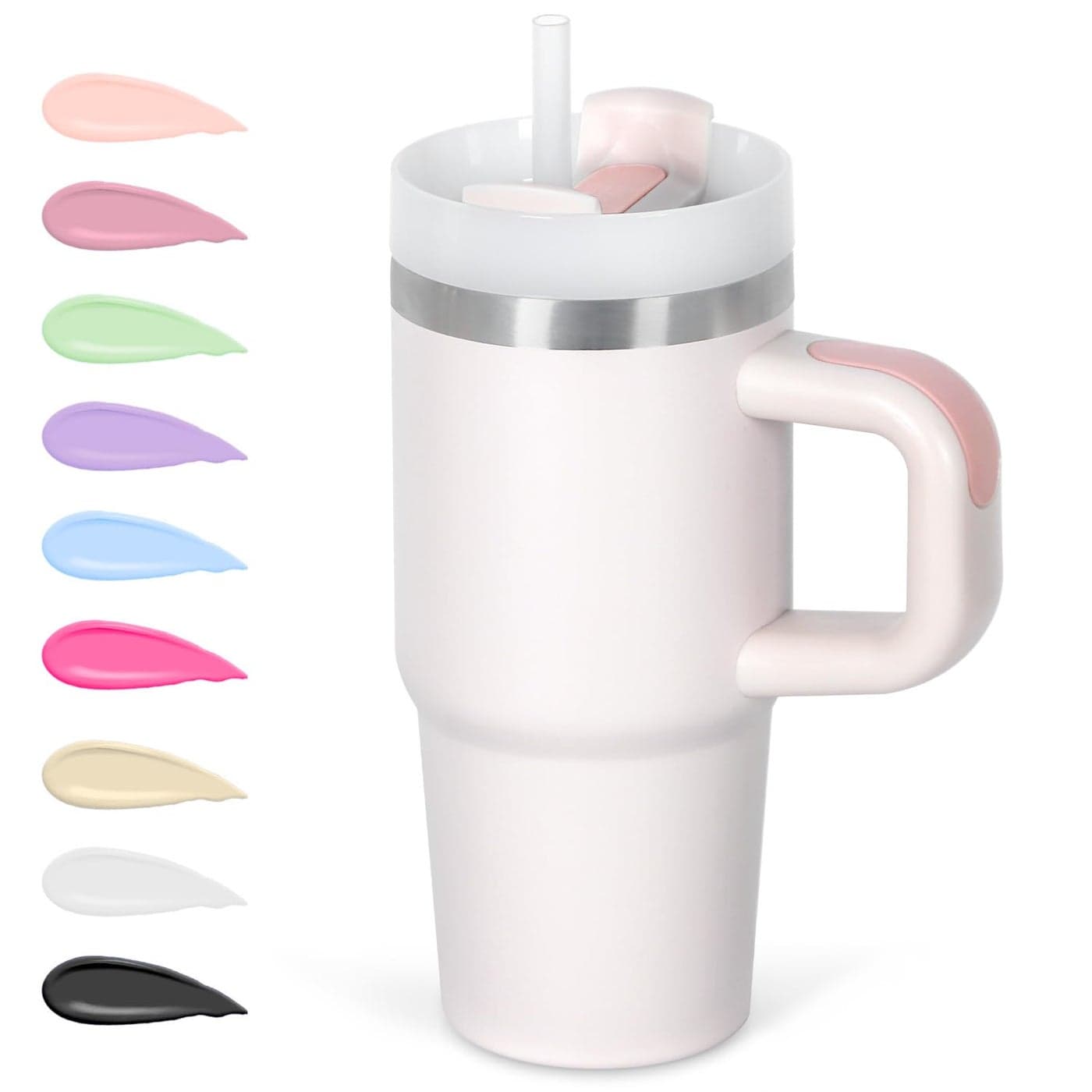 Cosictic 14 Oz Tumbler with Handle and Straw for Kids Stainless Steel Double Wall Vacuum Insulated Cup for Children 14 Oz Cups for Kids Rose Quartz