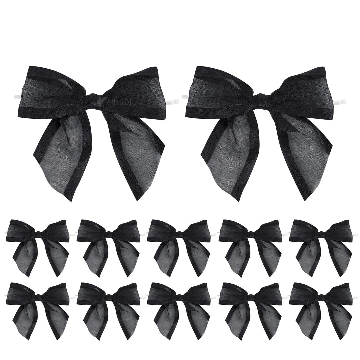 AIMUDI Black Bows for Crafts 4 Organza Bows Premade Twist Ties Bows for Gift Wrapping Treat Bags Baskets Cake Pop Baby Shower Birthday Wedding Decor 12 Counts