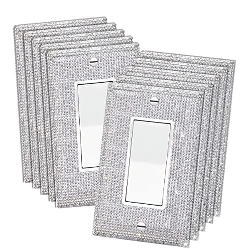 10 Pcs Silver Shiny Silver Golden Rhinestones Wall Plate Single Toggle Light Switch Cover Decorative Electric Outlets Durable Socket Outlet Cover