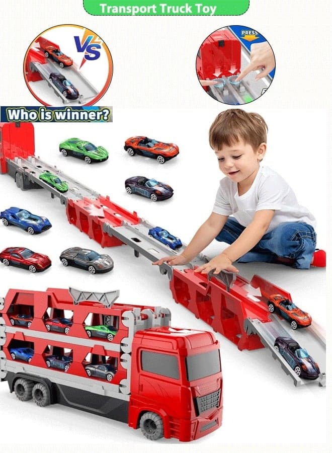 Toddler Toys Car Track Set for 3 4 5 6 Years Old Boys, Dinosaur Transporter Car Race Track with 6 Die-Cast Car Toys, Truck Toys Set Gifts for Age 3-12 Years Old Kids Boys Girls