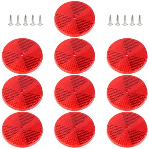 ISDVBUY 10 Pack Front Round Reflector Red Reflector Trailers Center Mounting Hole Safety Automobiles Boats for Driveway Fence Gate Posts Mailbox Users
