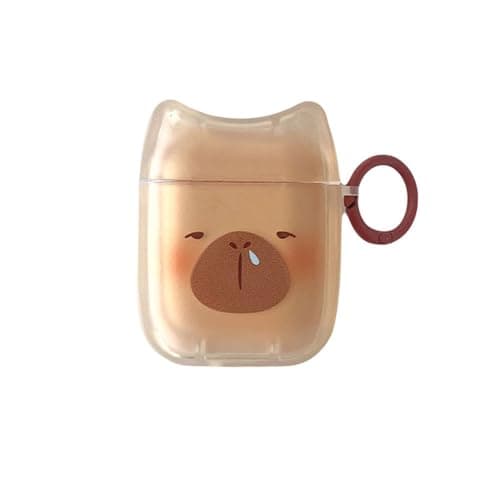 Transparent Clear Earphone Case for AirPods 4, Cute Lovely Cat Face Soft TPU Silicone Case, Kitty Ear AirPods 4 Cover Protective Skin Shockproof Protector for iPod Earbuds -Capybara