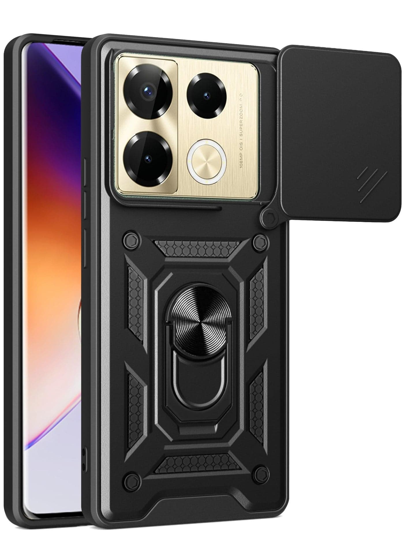 Case Cover for Infinix Note 40 Pro (4G/5G)/ Note 40 Pro Plus 5G, Slide Camera Lens Cover + 360°Rotating Kickstand Ring + Support Magnetic Car Mount Shockproof Mobile Phone Case