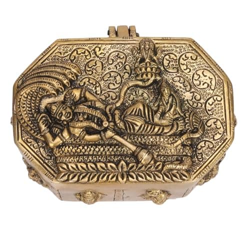 ARTVARKO Brass Jewellery Box Organizer Dashavatar Laxmi Vishnu Ten Incarnations Handicraft Gold Storage Box(LxBxH 15x11x8 cm)