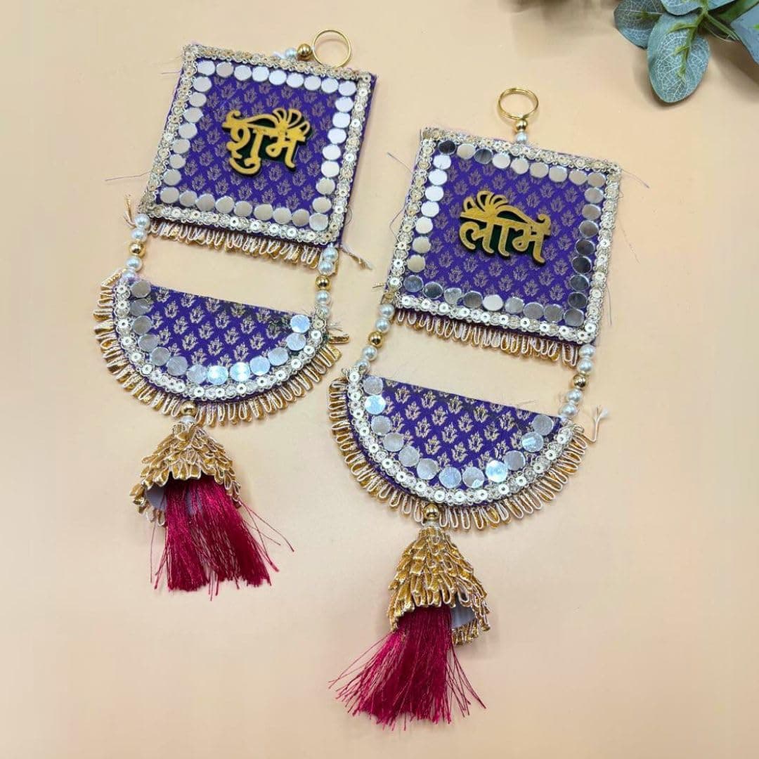 The Home Co shubh labh for Door Entrance 1 Pair Golden Side Door hangingstoran for Home Decoration shubh labh Door Hanging Door Tags Diwali ShoonSoohnShun for Home mandir Purple Large