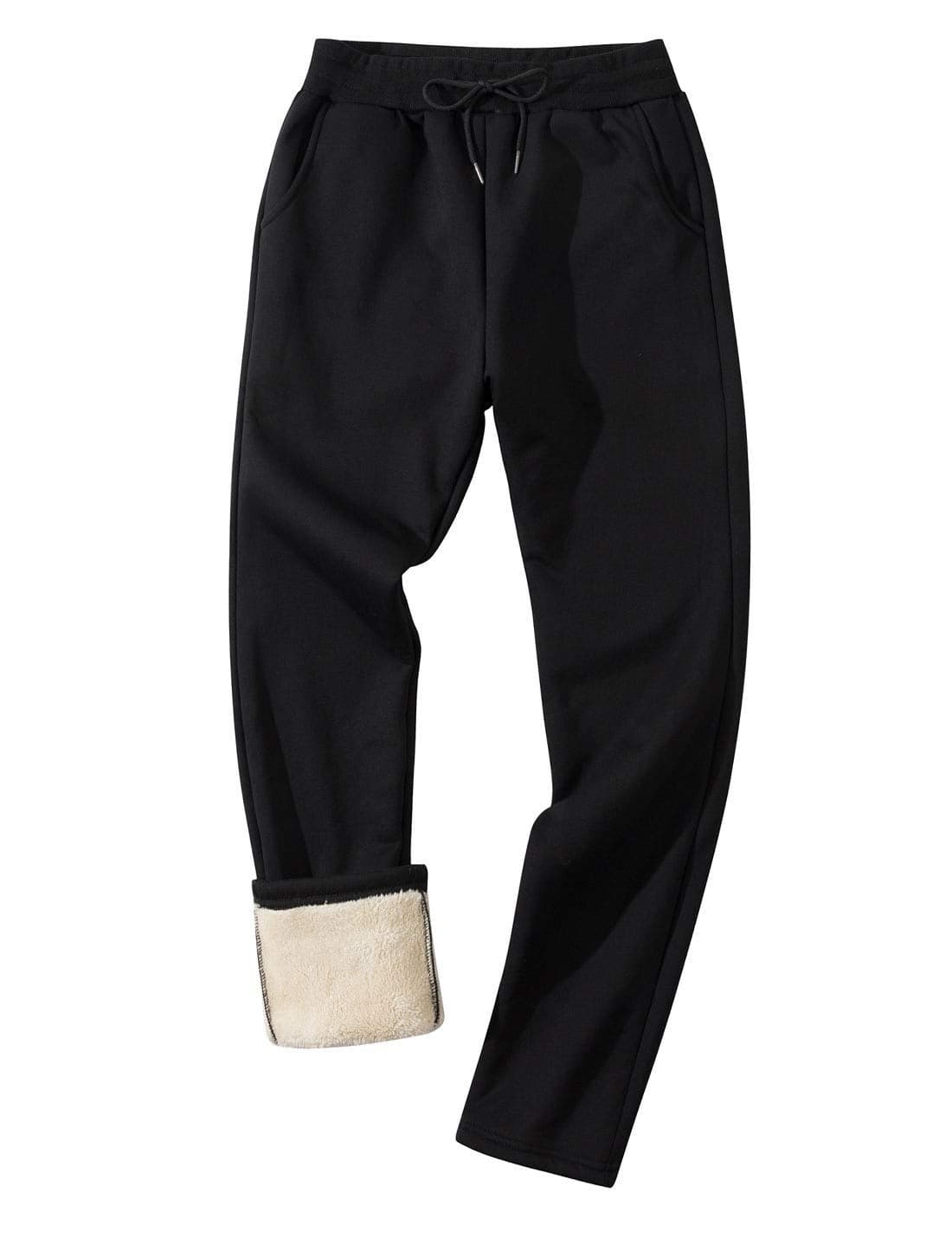 Gihuo Men's Winter Fleece Pants Sherpa Lined Sweatpants Straight Leg Active Running Sweat Pants Comfy Lounge Pants (2# Black, Small)