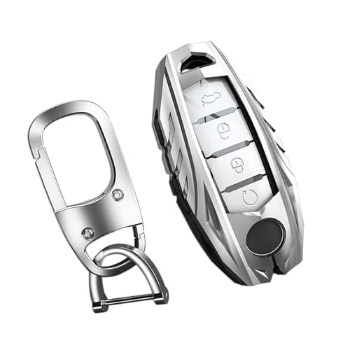 SLAKNOK for Nissan Key Fob Cover with Keychain,Stylish and Durable Zinc Alloy Protection Key Case Compatible with Altima Maxima Rogue Armada Pathfinder Morano Versa Smart Key Shell Accessories
