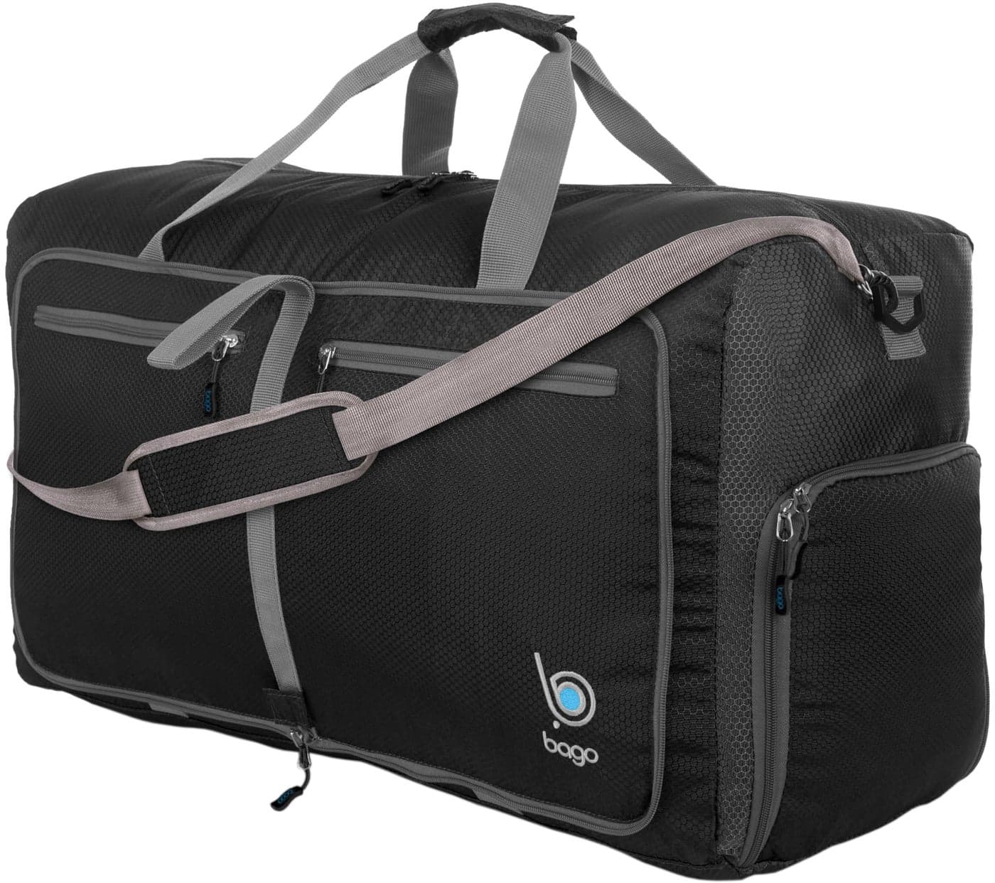 Bago Foldable Duffel Bags for Traveling Women Men 60L Medium Packable Duffle Bag for Travel with Shoe Compartment Water Repellant Heavy Duty Lightweight Folding Collapsible Black