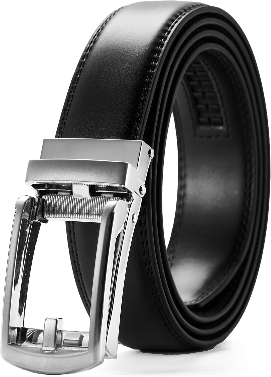 Contacts Genuine Leather Belt for Men with Easier Adjustable Autolock Buckle Fit Everywhere |Formal & Casual | Elegant Gift Box (15-Black Nickle -Waist Size Fit from 28" to 42")