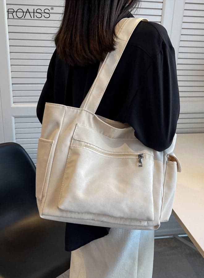 Women's Canvas Messenger Tote Large Capacity One Shoulder Bag with Casual Solid Color Design Versatile for Work Commuting and Daily Use Comfortable Practical for Everyday Essentials Beige