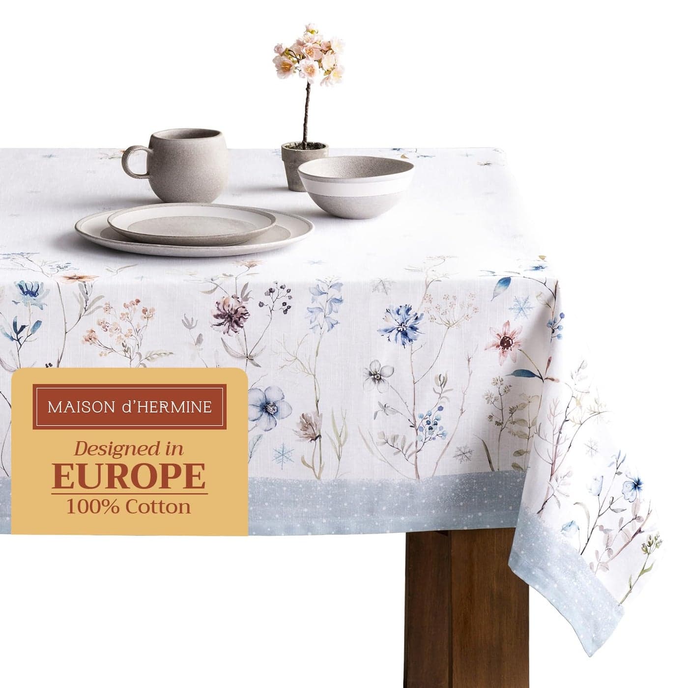 Maison dHermine Table Cloth Rectangle Table 100 Cotton 60 x 90 Inches Tablecloth Reusable Decorative Everyday Use for Dining Room Farmhouse Home Party Festive Wedding Ice Florals