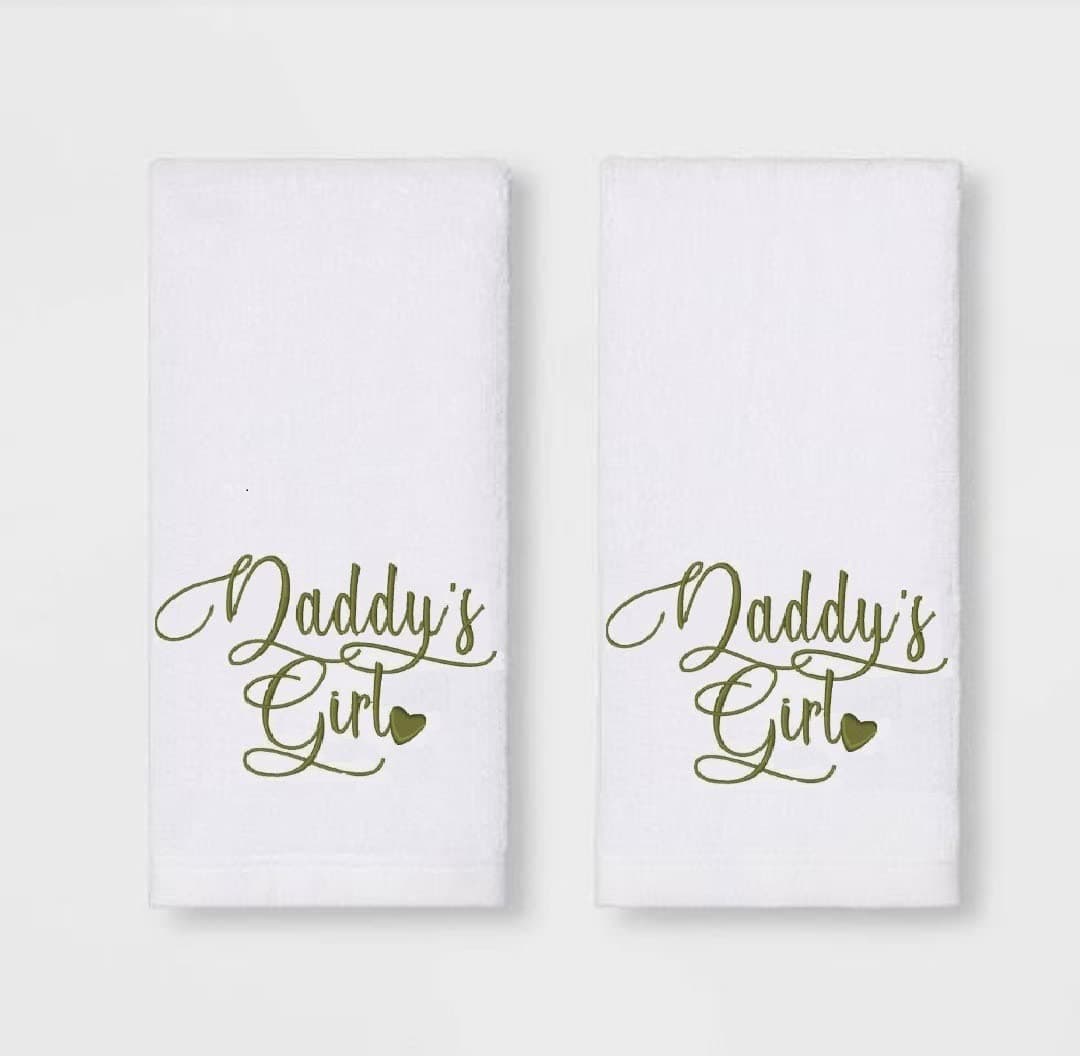 Mrunals fashion 150 GSM Hand Towel with Daddys Girls embroidery Pack of 2 Size 16 W X 27L inch Embroidery on White Towel