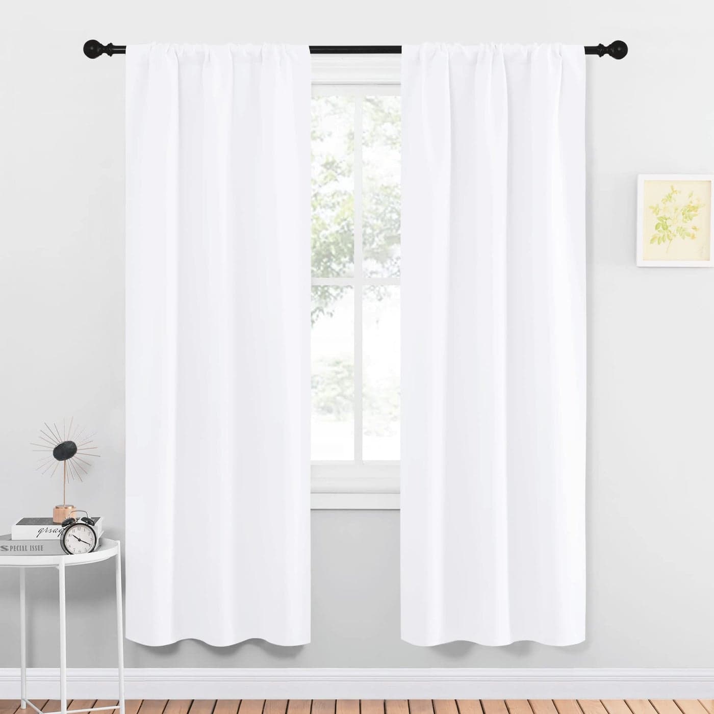 NICETOWN White Curtains 50 Blackout White Curtain Set Modern Design Solid Rod Pocket DraperiesDrapes for Living Room Window Dressing for Patio Door 2 Panels 34 by 72